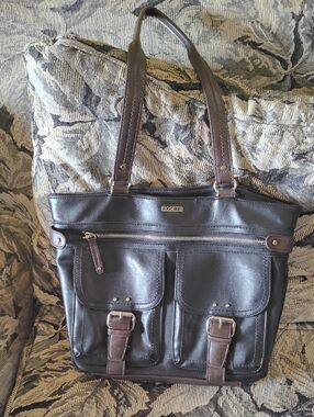 Rosetti Dark Brown And Black Vegan Leather Purse With Extra Storage